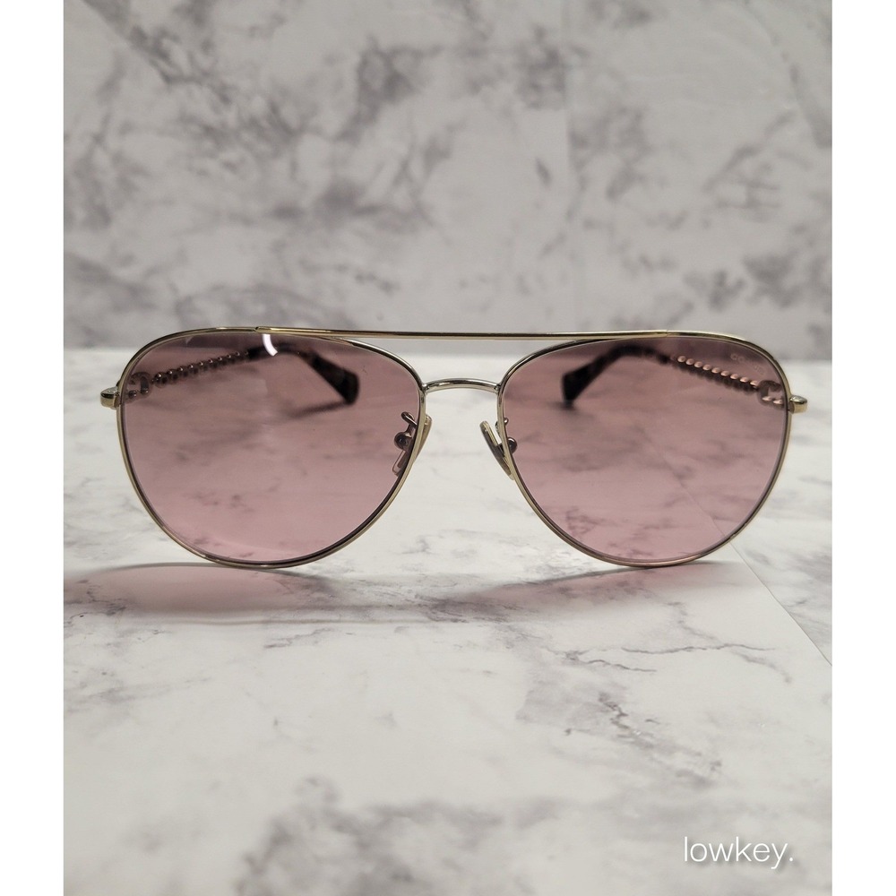 Coach Bree Aviator Sunglasses Gold Vintage Tortoise Pink Lens 59-14-140